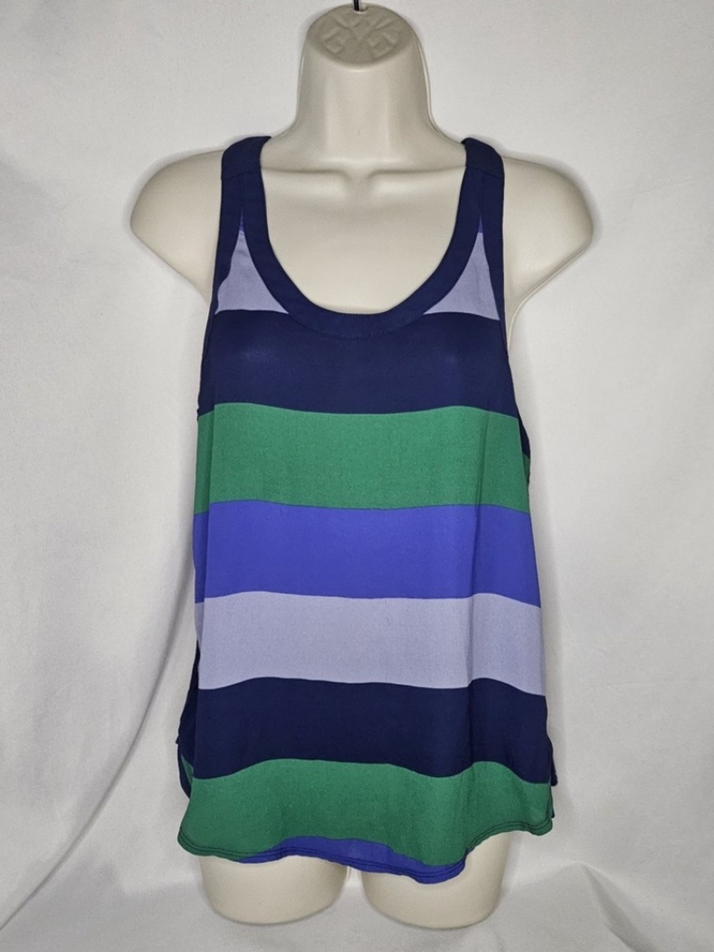 Womens Express Blue Green Stripe Semi Sheer Front Racerback Tank Top Zip Back XS